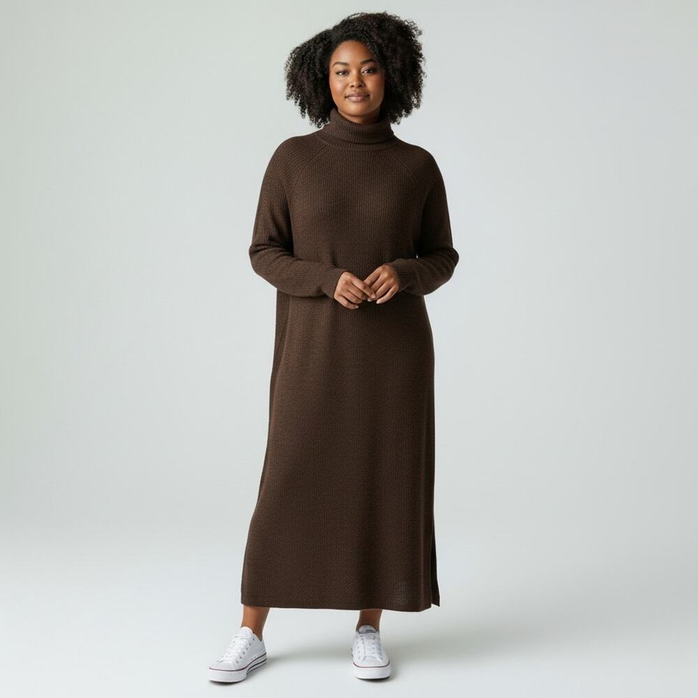 Soya Concept Brown Cowl Neck Sweater Dress NWT Women's Small Cozy Ribbed #1747